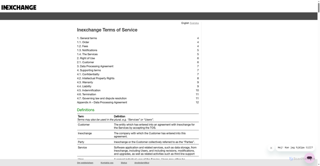 Security scan screenshot of https://web.inexchange.se/inexchange/Start/Account/Terms