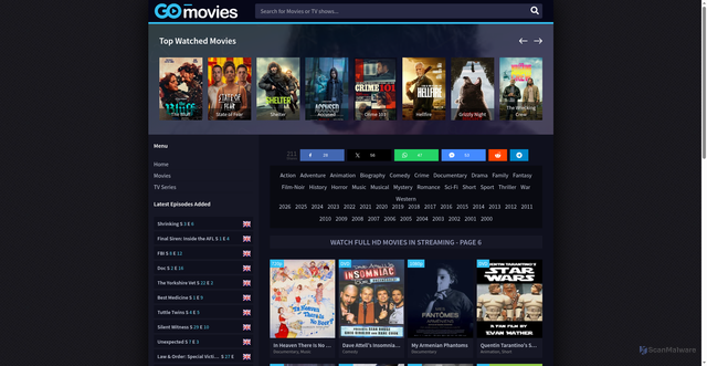 Security scan screenshot of https://moviesdl.net/page/6/