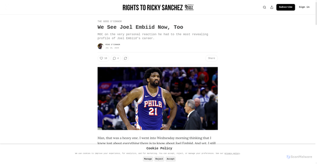Security scan screenshot of https://www.rightstorickysanchez.com/p/we-see-joel-embiid-now-too