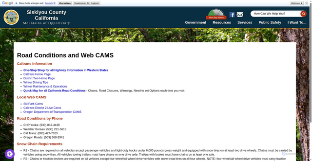 Security scan screenshot of https://www.siskiyoucounty.gov/ru/page/road-conditions-and-web-cams