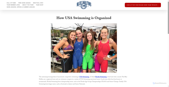 Security scan screenshot of https://www.swimbluedolfins.com/competition-swimming