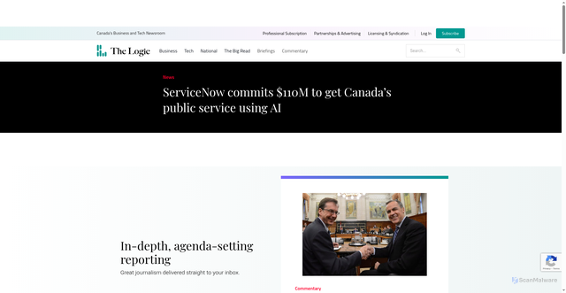 Security scan screenshot of https://thelogic.co/news/servicenow-invests-canada-ai/