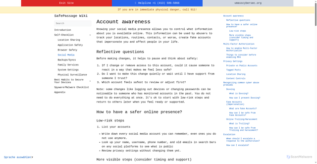 Security scan screenshot of https://safepassage-wiki.pages.dev/iphone/self-checklist/3.4-social-media/