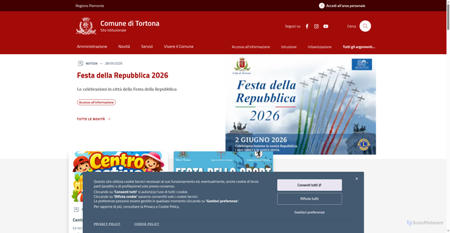 Security scan screenshot of https://www.comune.tortona.al.it