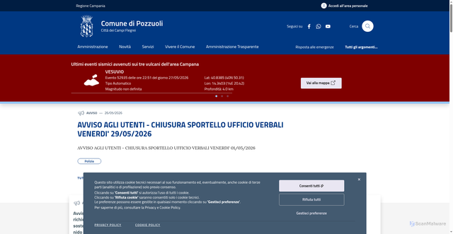 Security scan screenshot of https://www.comune.pozzuoli.na.it