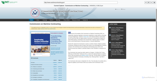 Security scan screenshot of https://cybercemetery.unt.edu/cwc/20110929213815/http:/www.wartimecontracting.gov/