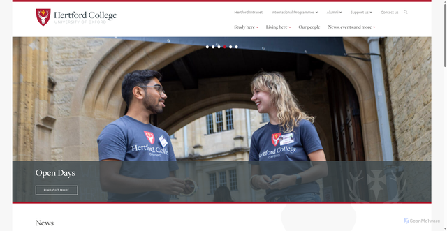 Security scan screenshot of https://www.hertford.ox.ac.uk/