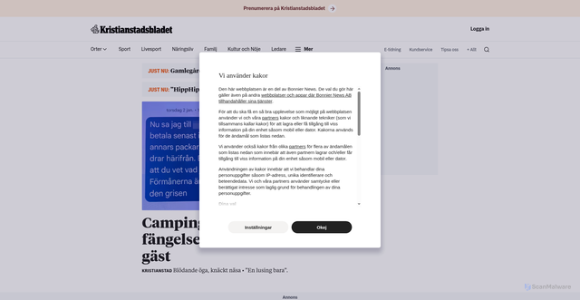 Security scan screenshot of https://www.kristianstadsbladet.se/