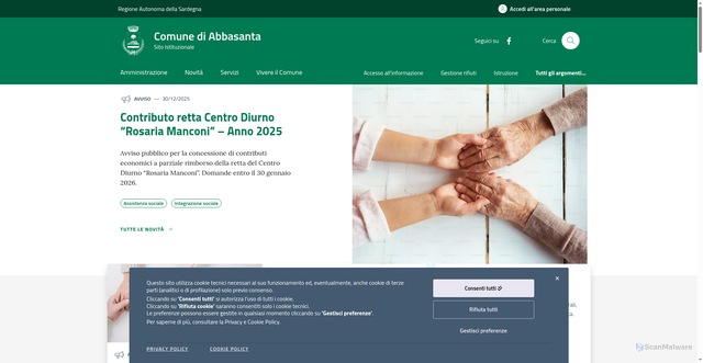 Security scan screenshot of https://www.comune.abbasanta.or.it/