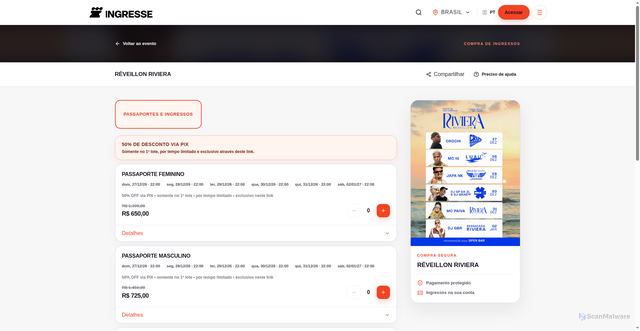 Security scan screenshot of https://neutralticket.vercel.app/events/reveillon-riviera/ingressos
