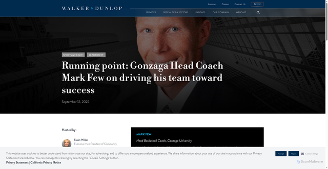 Security scan screenshot of https://www.walkerdunlop.com/webcast/running-point-gonzaga-head-coach-mark-few-driving-his-team-success