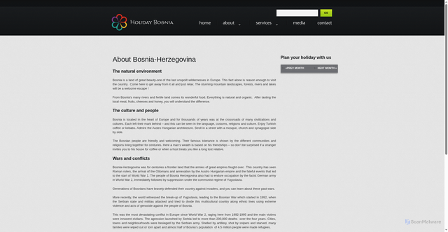 Security scan screenshot of https://www.holidaybosnia.com/about-us/about-bosnia-herzegovina/