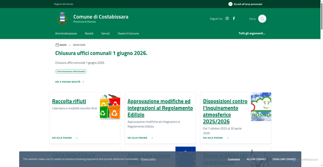 Security scan screenshot of https://www.comune.costabissara.vi.it