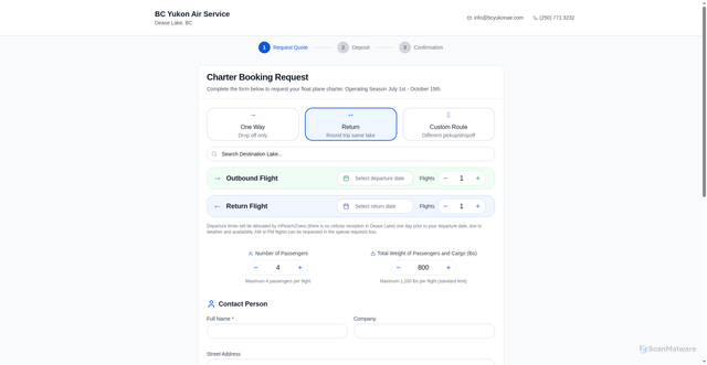 Security scan screenshot of https://bookings.bcyukonairservice.com/