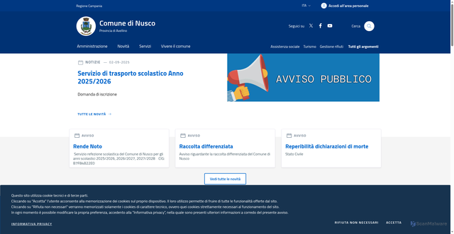 Security scan screenshot of https://www.comune.nusco.av.it/