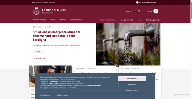 Security scan screenshot of https://www.comune.muros.ss.it/