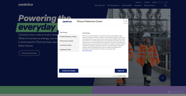 Security scan screenshot of https://centrica.com