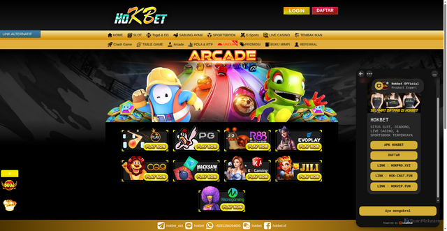 Security scan screenshot of https://hokwin.xyz/desktop/game/arcade/kagaming