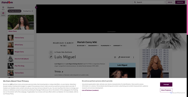 Security scan screenshot of https://mariahcarey.fandom.com/wiki/Luis_Miguel