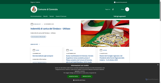 Security scan screenshot of https://www.comune.cerenzia.kr.it/it