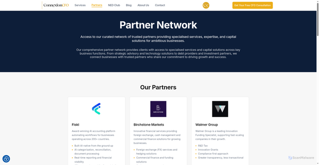 Security scan screenshot of https://connexioncfo.com/partners/