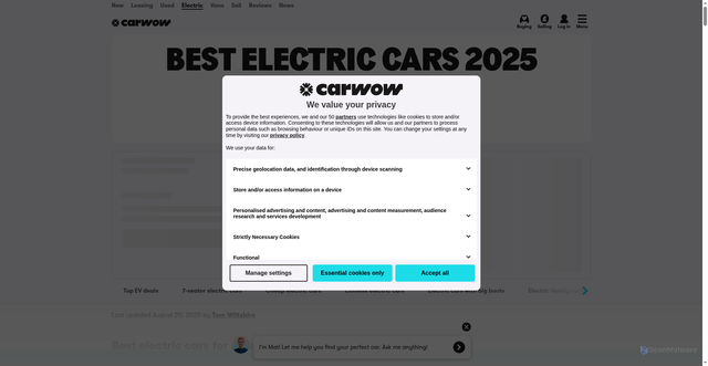 Security scan screenshot of https://www.carwow.co.uk/electric-cars