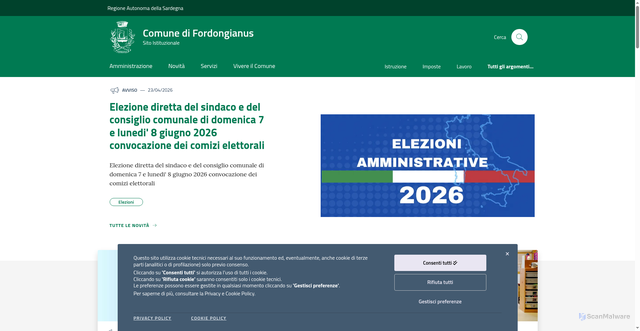 Security scan screenshot of https://www.comune.fordongianus.or.it