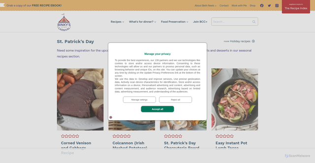 Security scan screenshot of https://www.binkysculinarycarnival.com