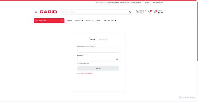 Security scan screenshot of https://carid-show.pages.dev/my-account/