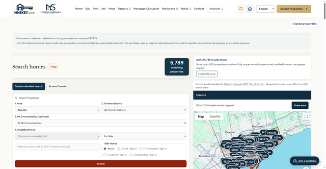 Security scan screenshot of https://mnskey.com/property-search?mode=buy&status=active&area=Toronto&propertyType=Residential+Condo+%26+Other