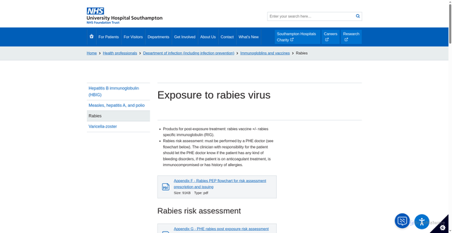 Security scan screenshot of https://www.uhs.nhs.uk/health-professionals/department-of-infection-including-infection-prevention/immunogloblins-and-vaccines/exposure-to-rabies-virus