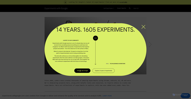 Security scan screenshot of https://experiments.withgoogle.com