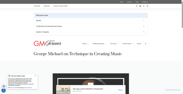 Security scan screenshot of https://gmforever.com/portfolio/george-michael-on-technique-in-creating-music/