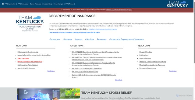 Security scan screenshot of https://insurance.ky.gov/