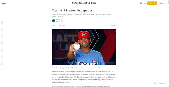 Security scan screenshot of https://upandcomingmlb.substack.com/p/top-40-pirates-prospects