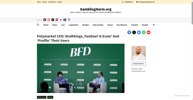 Security scan screenshot of https://gamblingharm.org/polymarket-ceo-draftkings-fanduel-a-scam/