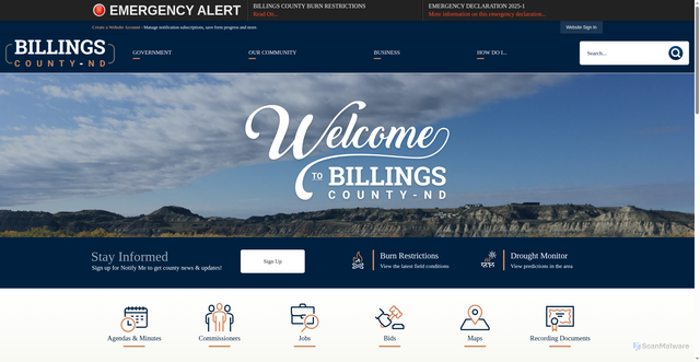 Security scan screenshot of https://billingscountynd.gov/