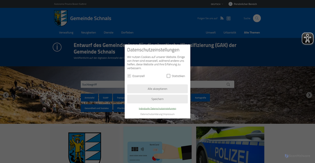 Security scan screenshot of https://www.comune.senales.bz.it/de