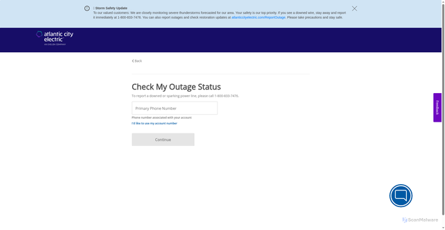 Security scan screenshot of https://www.atlanticcityelectric.com/reportoutage
