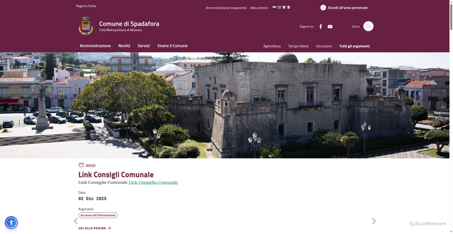 Security scan screenshot of https://comune.spadafora.me.it/
