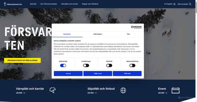 Security scan screenshot of https://www.forsvarsmakten.se/