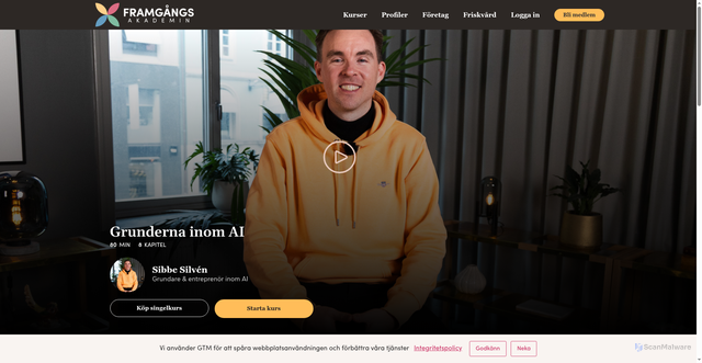 Security scan screenshot of https://framgangsakademin.se/kurs/sibbe-silven-grunderna-inom-ai/?course_id=3288630