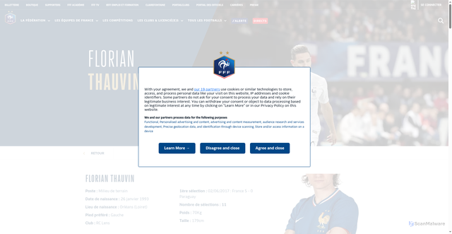 Security scan screenshot of https://www.fff.fr/equipe-nationale/joueur/8678-thauvin-florian/fiche.html