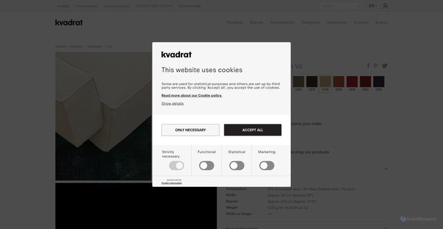 Security scan screenshot of https://www.kvadrat.dk/en/products/upholstery/8088-sisu?srsltid=AfmBOooK40ZVJLxI9wcjbicjqZPi4BCVykXJZd4b3X9pLfD6hkjd9Vdu