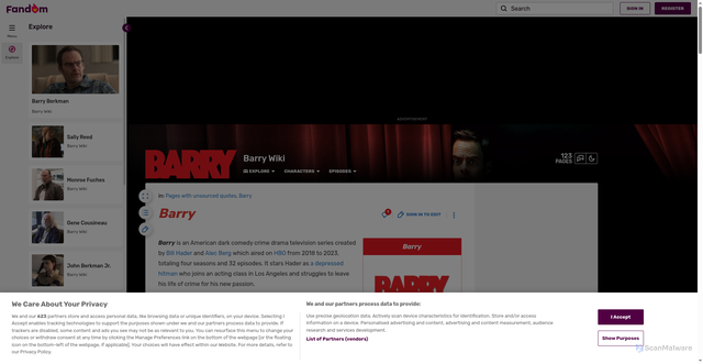 Security scan screenshot of https://barry-hbo.fandom.com/wiki/Barry