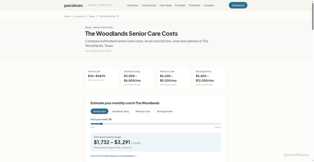 Security scan screenshot of https://parentcarehelp.com/locations/texas/the-woodlands