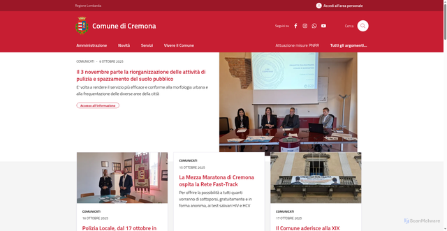 Security scan screenshot of https://www.comune.cremona.it/