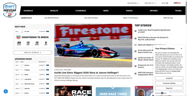 Security scan screenshot of http://www.indycar.com/