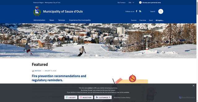 Security scan screenshot of https://www.comune.sauzedoulx.to.it/it-it/home