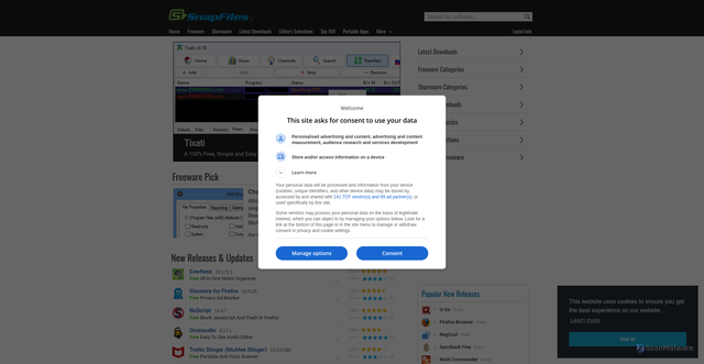 Security scan screenshot of https://www.snapfiles.com